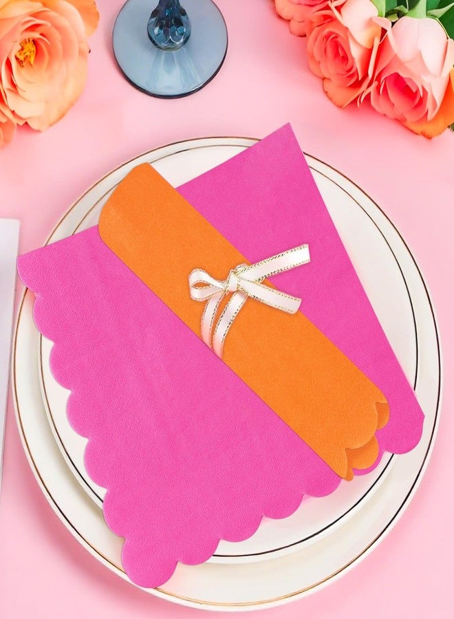 Greencian 100 Pcs Hot Pink and Orange Napkins 6.5"x 6.5" Pink Orange Cocktail Napkins 2 Colors Disposable Dinner Hand Towels For Tequila Sunrise Party Baby Shower Birthday - Image 4